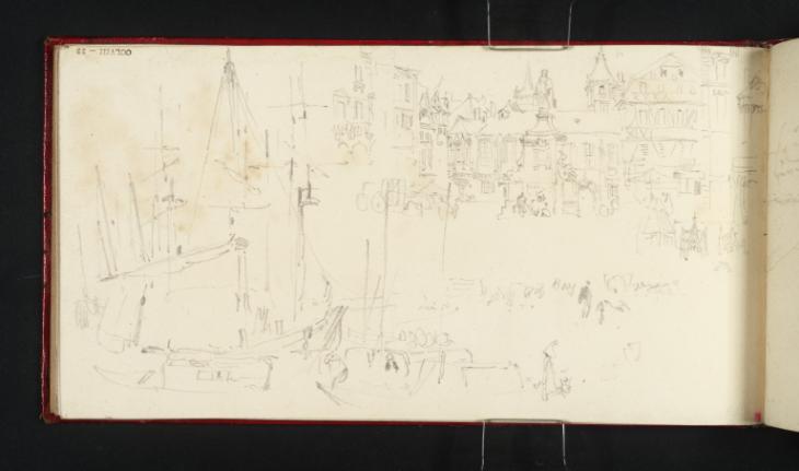 Joseph Mallord William Turner, ‘Rouen: Place de la Pucelle with the Statue of Joan of Arc and Hotel Bourgtheroulde; and Quay with Shipping’ 1821