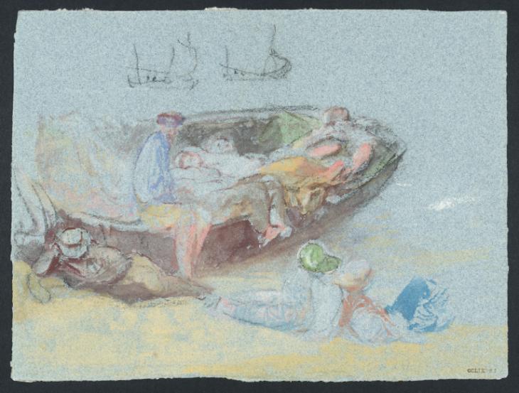 Joseph Mallord William Turner, ‘A Beached Boat, with Fishermen Resting’ c.1835-40