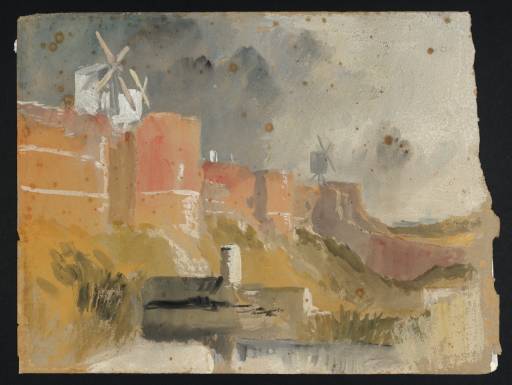 Joseph Mallord William Turner, ‘View of a ?French Chateau from a Moat, with Windmills’ c.1830