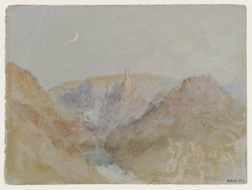 Joseph Mallord William Turner, ‘Burg Hals above the River Ilz from the North, with a Crescent Moon’ 1840