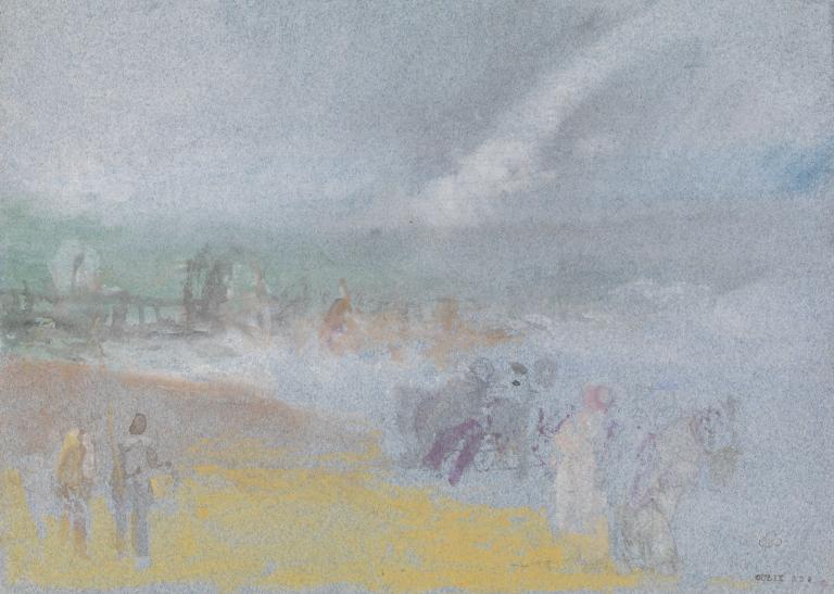 Joseph Mallord William Turner, ‘Figures on the Great Beach and Jarvis's Landing Place, Margate, with Rough Seas and a Rainbow’ c.1829-40