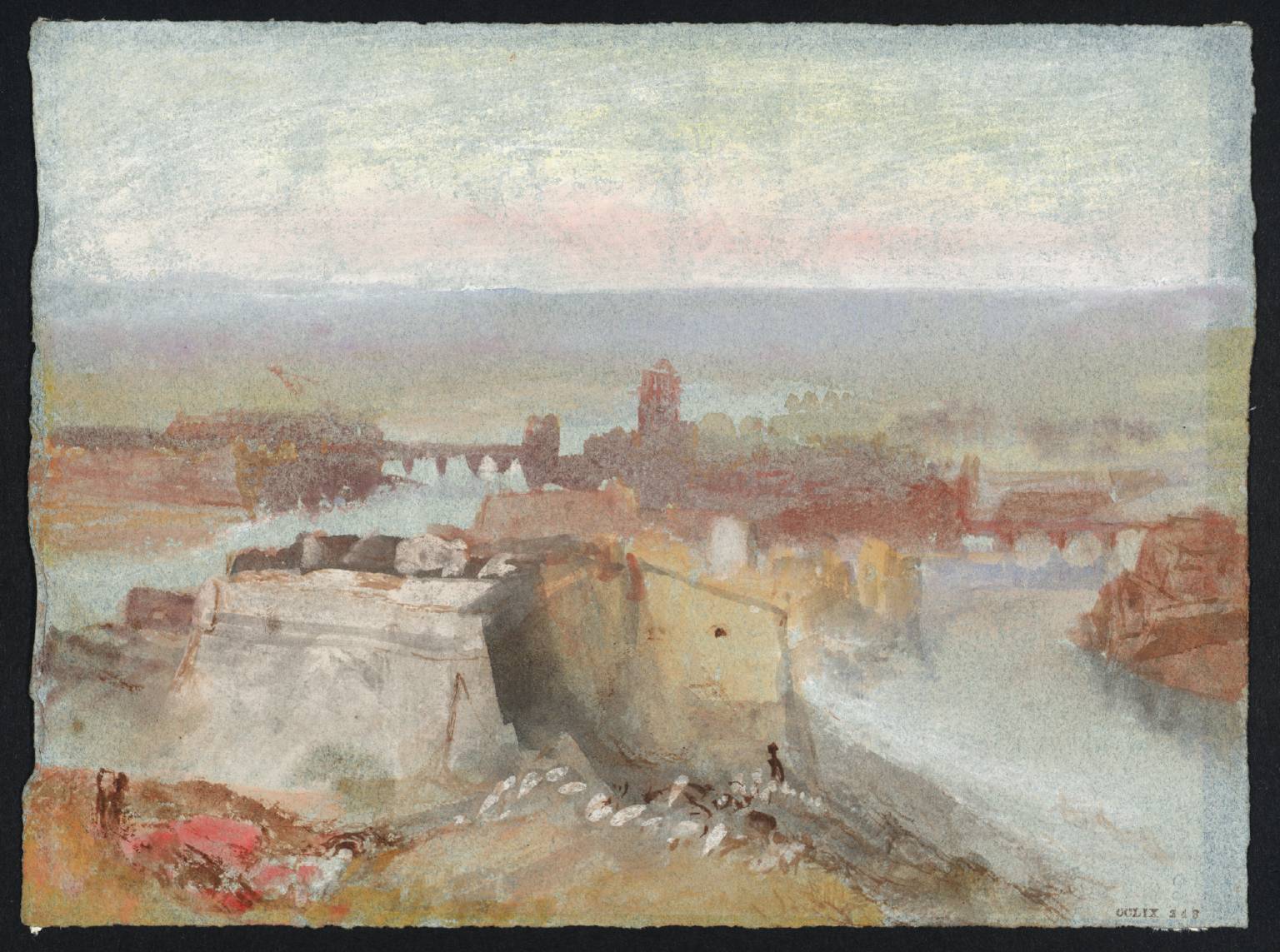 Fortified Town by Riverside. (?Moselle or Meuse)