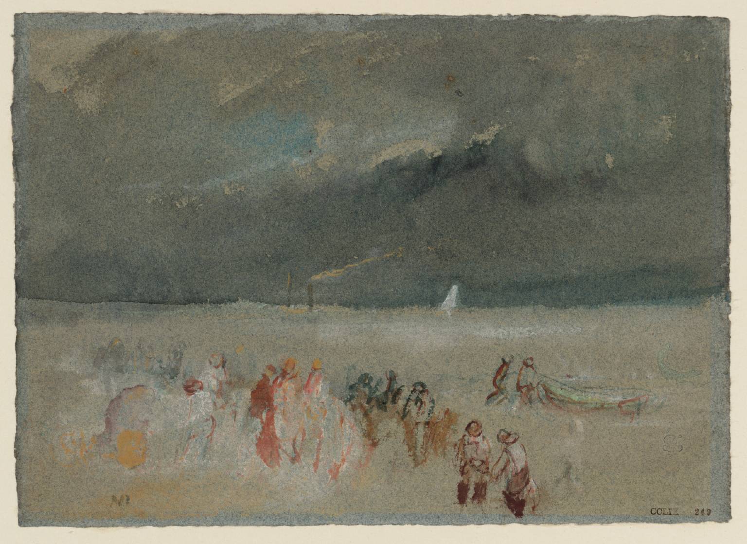 Seashore Scene, with Boats and Figures
