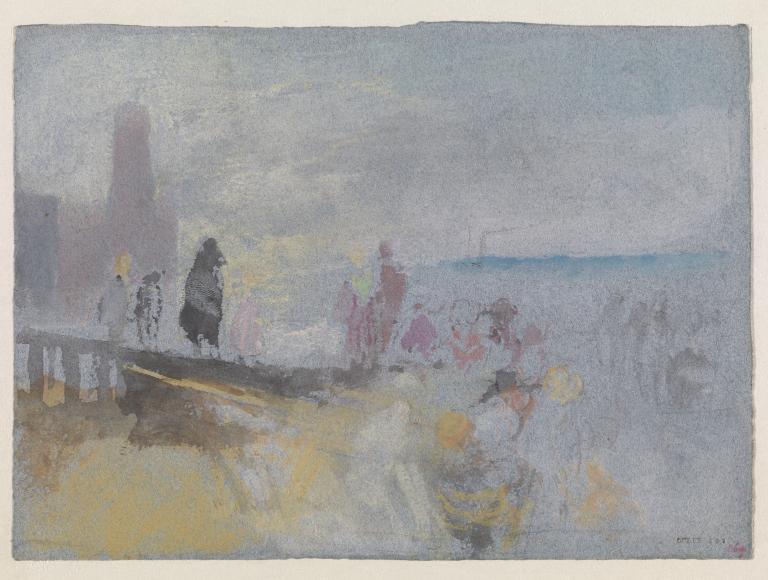 Joseph Mallord William Turner, ‘Margate: Figures at Jarvis's Landing Place with the Lighthouse Beyond and a Distant Steamer’ c.1829-40