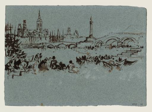 Joseph Mallord William Turner, ‘Rouen: The Bridge of Boats, the New Stone Bridge and the Cathedral’ ?1827-9