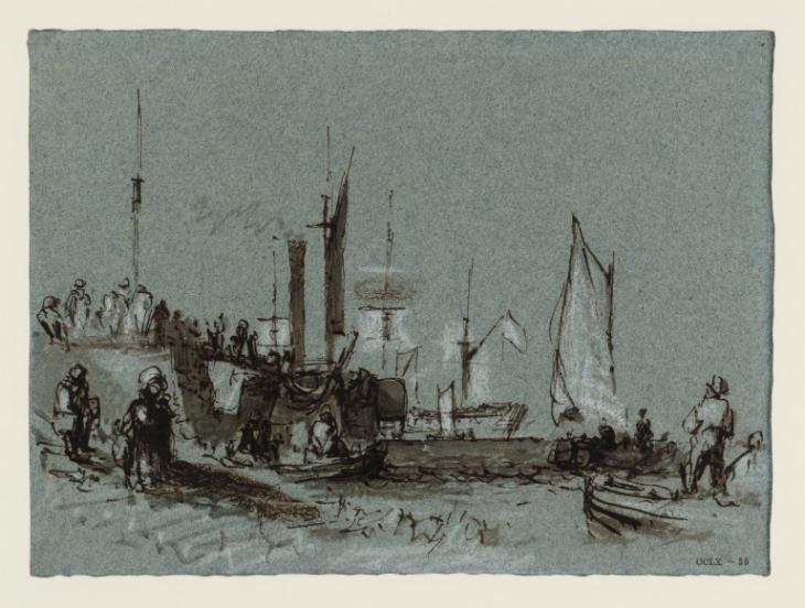 Joseph Mallord William Turner, ‘A Paddle Steamer Arriving in a Harbour, Perhaps Cowes’ 1827