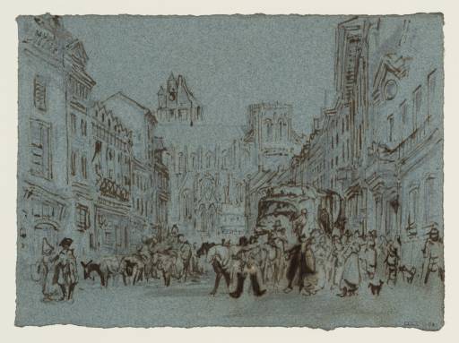 Joseph Mallord William Turner, ‘Louviers: The High Street with a Diligence (public coach)’ ?1827-9