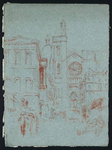 Joseph Mallord William Turner, ‘A ?Normandy Street, with Church and Figures’ c.1830