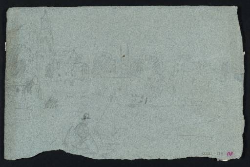 Joseph Mallord William Turner, ‘A ?French Church beyond Moored Boats, Perhaps with an Angler’ c.1826-32