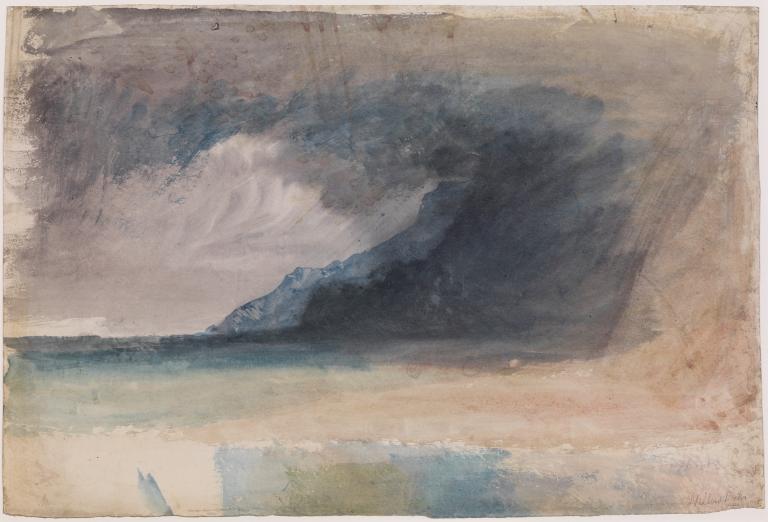 Joseph Mallord William Turner, ‘A Mountainous Coast with a Stranded Vessel or Whale, Possibly at Penmaenmawr or in North-East England’ c.1825-38