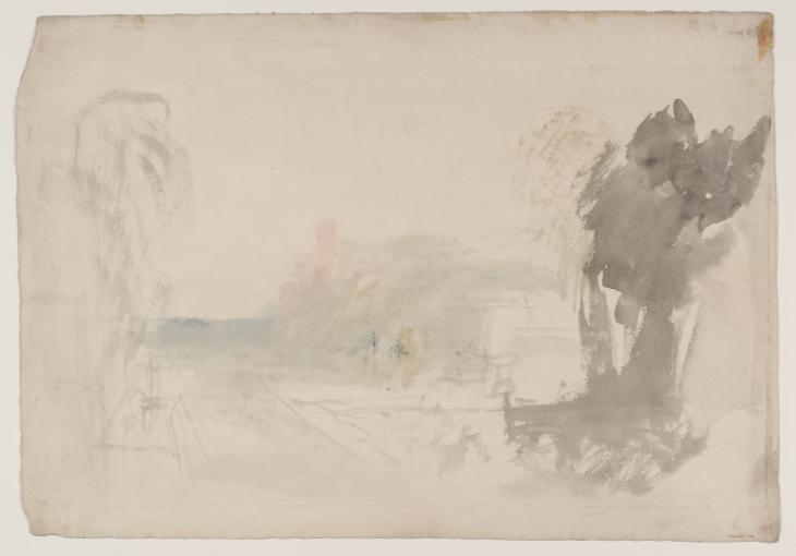 Joseph Mallord William Turner, ‘An Idealised Italianate Landscape with Trees, a Road and a Distant Tower, Perhaps by the Sea’ c.1828-9