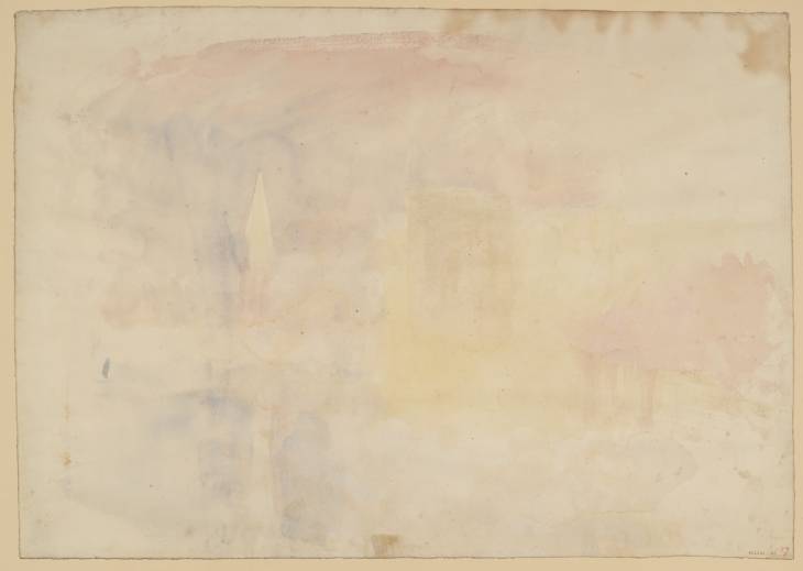 Joseph Mallord William Turner, ‘Buildings beyond Water, Possibly the Custom House, London, or St Mary Redcliffe Church, Bristol’ c.1825-38