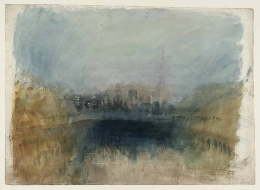 Joseph Mallord William Turner, ‘Water and Trees with a Distant Spire, Possibly at Chichester, Lichfield or Bedford’ c.1829-32
