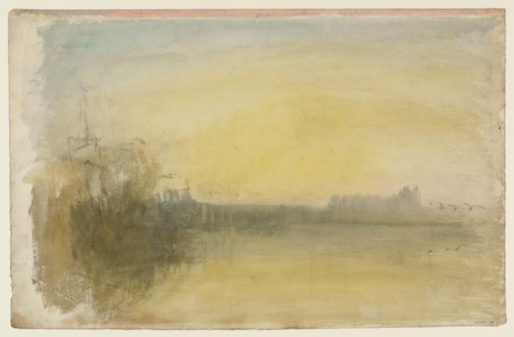 Joseph Mallord William Turner, ‘A Distant Building by a Lake or River at Dawn’ c.1820-40