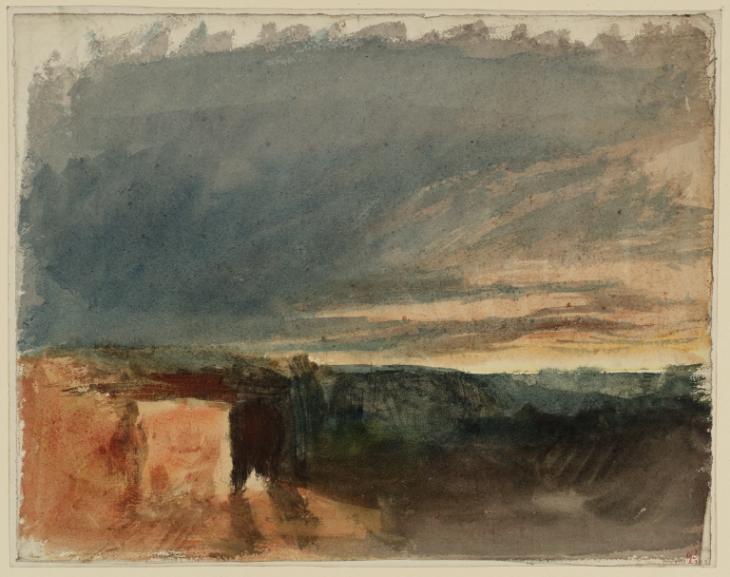 Joseph Mallord William Turner, ‘A Landscape with a Building ?by Water at Sunset’ c.1823-6