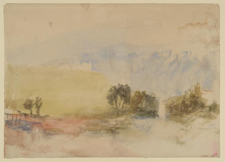 Joseph Mallord William Turner, ‘A River with Castle on a Hill beyond Trees’ c.1820-40