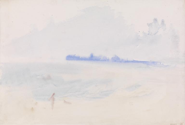 Joseph Mallord William Turner, ‘A Figure and Dog on the Shore, Perhaps with Margate in the Distance’ c.1829-45