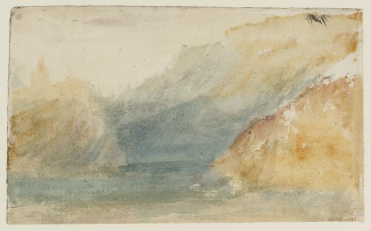 Joseph Mallord William Turner, ‘Rocks or Hills by a River or Lake, ?with a Castle’ c.1820-40