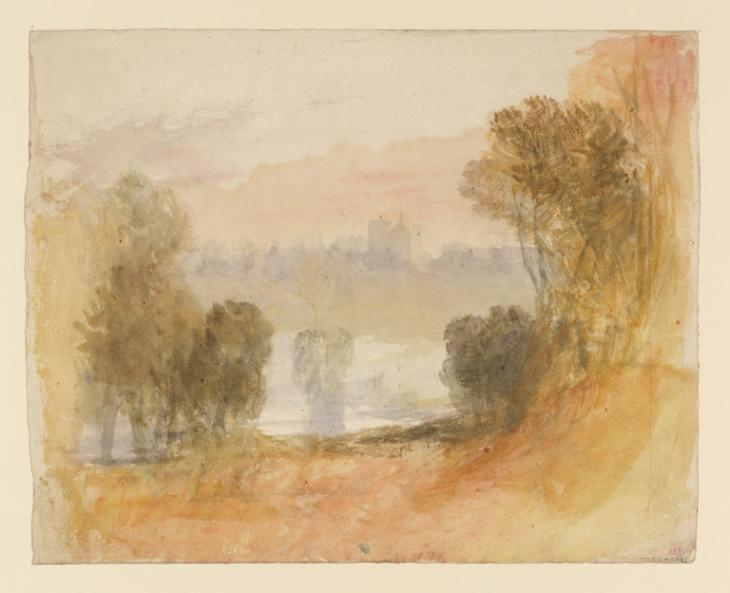Joseph Mallord William Turner, ‘Trees, with Distant Towers beyond Water, Perhaps Edinburgh across the Water of Leith’ c.1820-40
