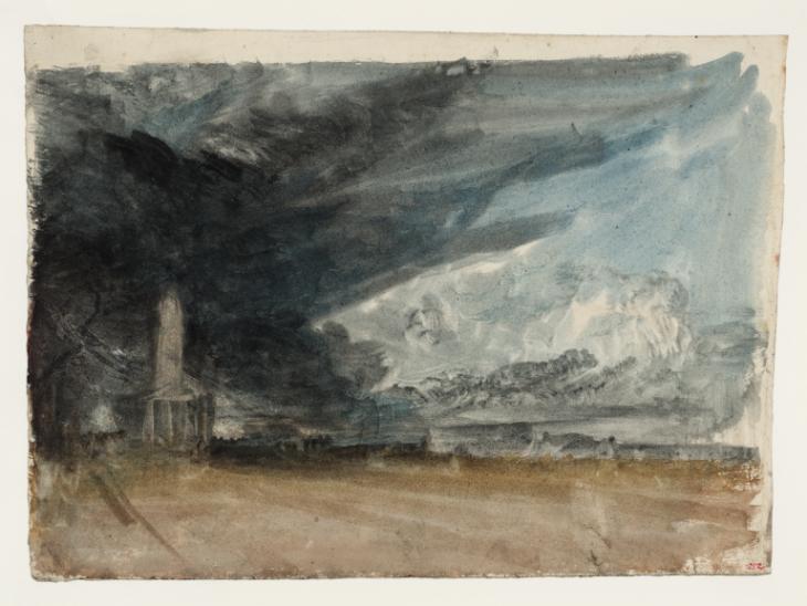 Joseph Mallord William Turner, ‘A Stormy Landscape with an Obelisk or Tower above a Classical Portico’ c.1823-6