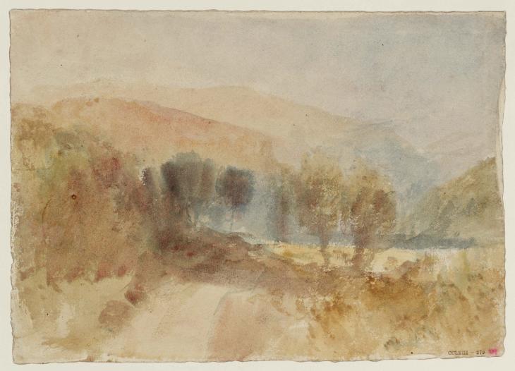 Joseph Mallord William Turner, ‘A Lake and Hills with a Road through Trees’ c.1820-40