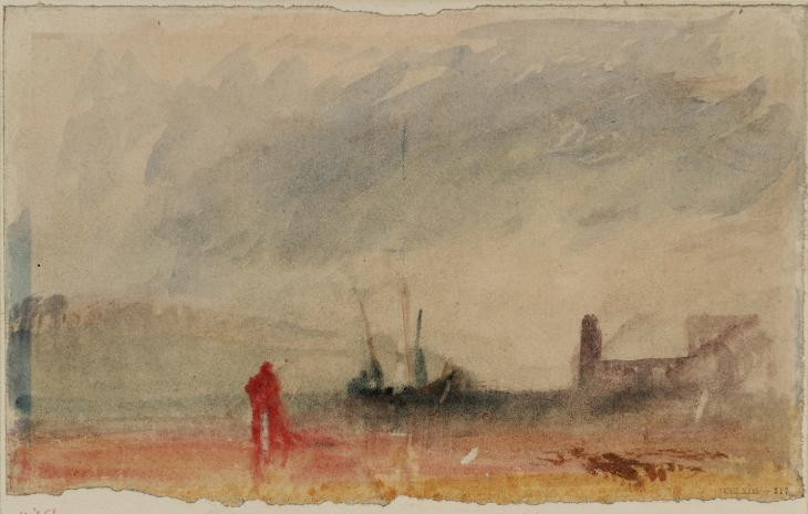 Joseph Mallord William Turner, ‘A River Scene, Possibly the River Dee and Flint Castle’ c.1820-40