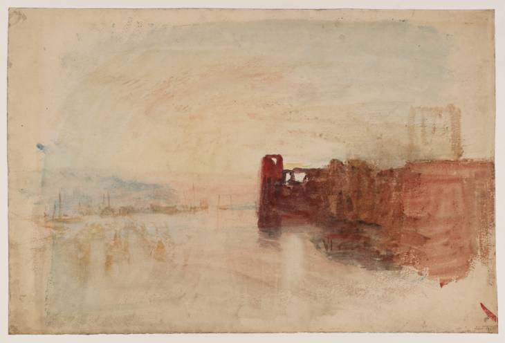 Joseph Mallord William Turner, ‘A Waterway with Shipping and a Castle, Possibly Caernarfon’ c.1825-38
