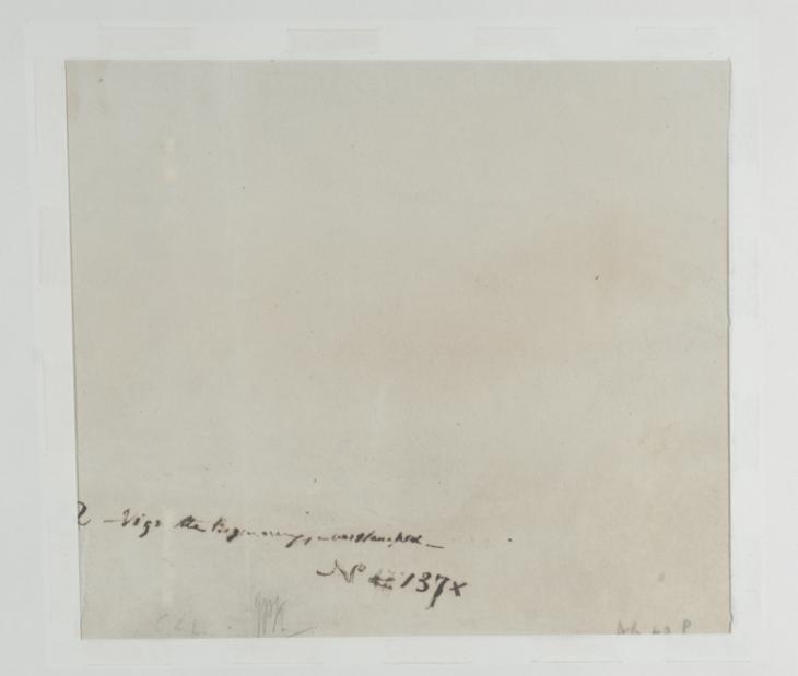 Joseph Mallord William Turner, ‘Vignette Study of Sky, Trees and Figures; for Campbell's 'Poetical Works'’ c.1835-6 (Verso) Joseph Mallord William Turner, ‘Vignette Study of Sky, Trees and Figures; for Campbell's 'Poetical Works'’ c.1835-6 (Verso)
