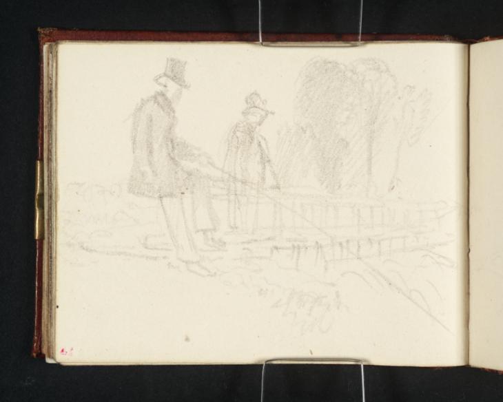 Joseph Mallord William Turner, ‘A Seated Angler in a Tall Hat and Another Figure at a Country Weir’ c.1834-6