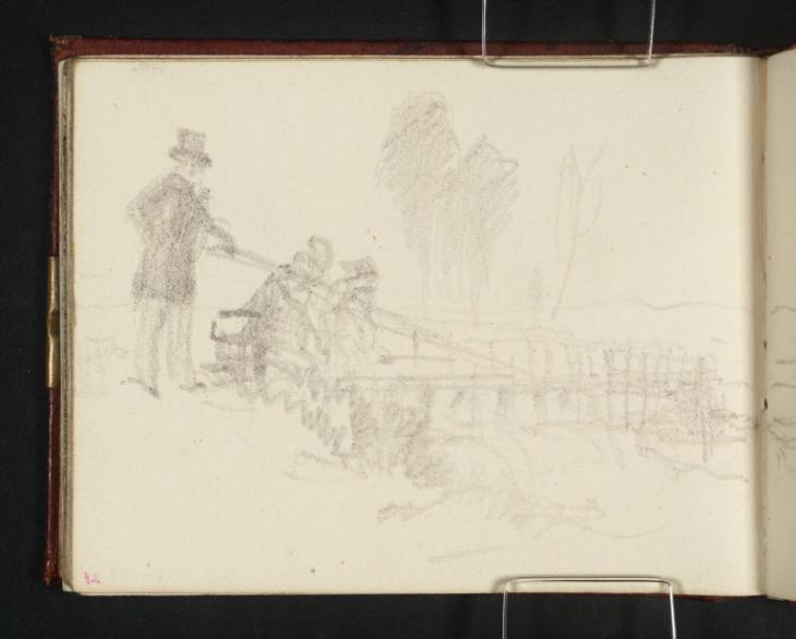 Joseph Mallord William Turner, ‘A Standing Angler in a Tall Hat and Other Figures at a Country Weir’ c.1834-6