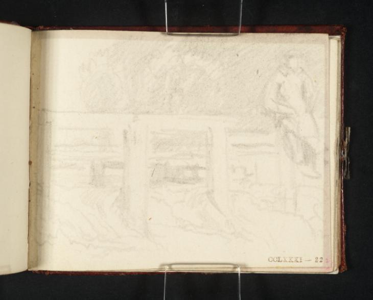 Joseph Mallord William Turner, ‘A Country Weir, with a Man Sitting on the Structure’ c.1834-6