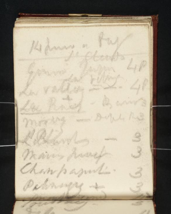 Joseph Mallord William Turner, ‘Inscription by Turner: Part of an Itinerary from Geneva to Dijon’ c.1836