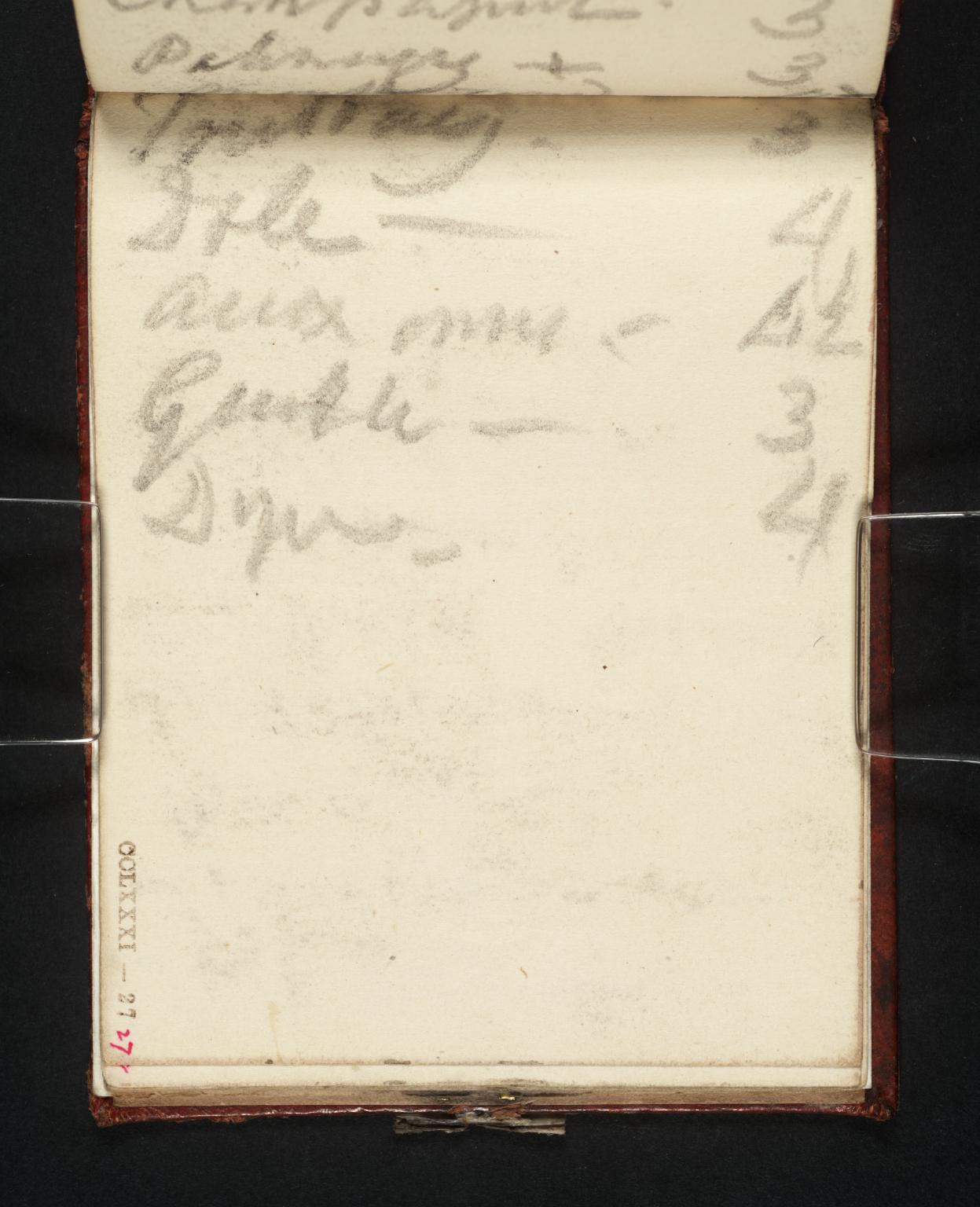 Inscription by Turner: Part of an Itinerary from Geneva to Dijon