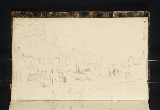 Joseph Mallord William Turner, ‘The Church, Citadel, Town Hall and Eastern Edge of the Bridge at Dinant, Looking Downstream; Dinant, Looking Upstream from the Eastern River Bank below Bridge’ 1839