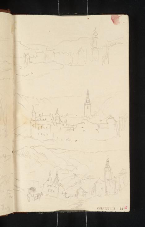 Joseph Mallord William Turner, ‘Four Sketches of Towns between Givet and Mézières: Vireux; Distant View of Fumay; Town’ 1839