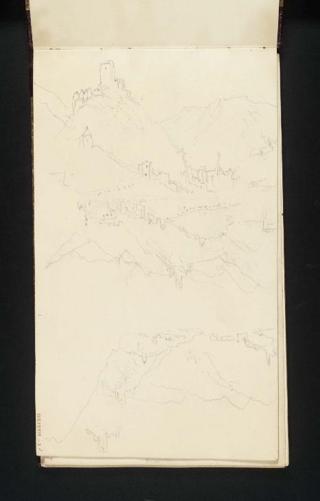 Joseph Mallord William Turner, ‘Cochem, Looking Downstream (plus Sketch of the Burg); Cochem, Looking Downstream from closer to the Town; Cochem, Looking Downstream’ 1839