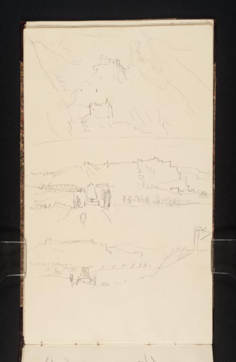 Joseph Mallord William Turner, ‘Burg Bischofstein and the Pauluskapelle, from Below; Ehrenbreitstein from the Petersberg, with the Monument to General Marceau in the Foreground’ 1839