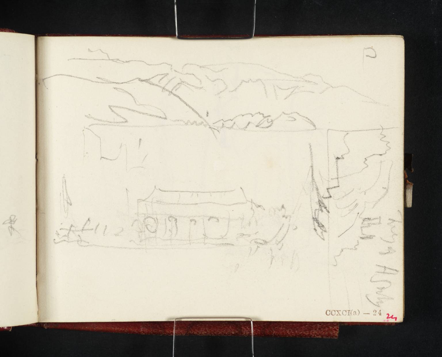 Passenger Boats on River; Also Ruins on Rock - ?Towers of Hsnbg [Turner]