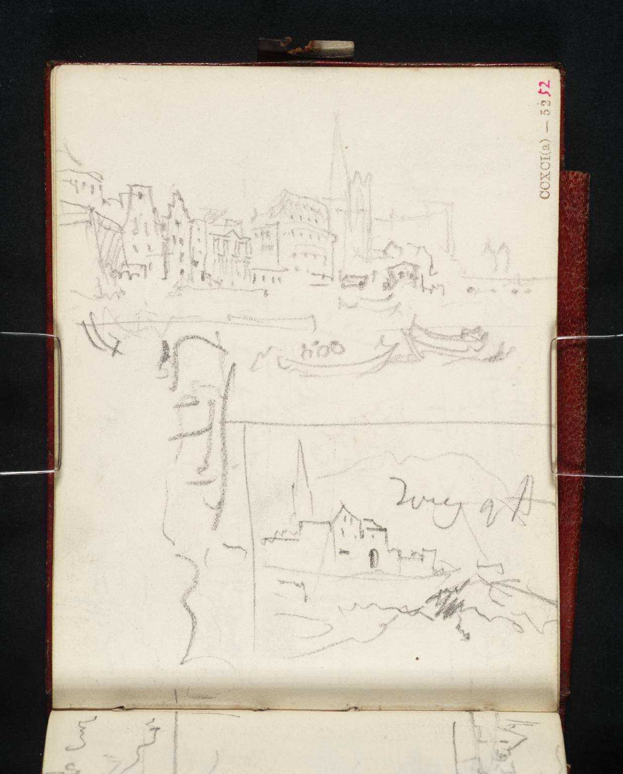 Views of Town beside River; One of Ferry of B. [Turner] ?Bingen
