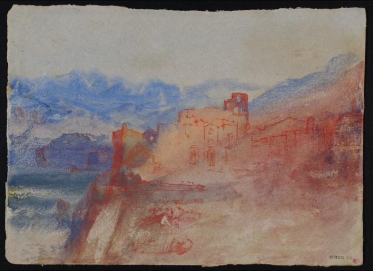 Joseph Mallord William Turner, ‘Waterside Buildings and Mountains, ?South of France or Italy’ c.1834