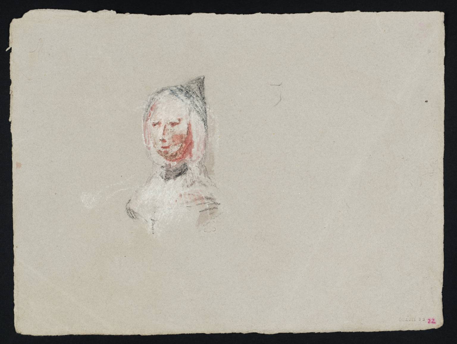 Head and Bust of Woman, with Hood