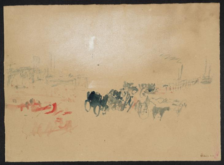 Joseph Mallord William Turner, ‘Margate: The Great Beach with Droit House, the Pier and Lighthouse, Jarvis's Landing Place, with Figures, Carts and a Horse’ c.1829-45