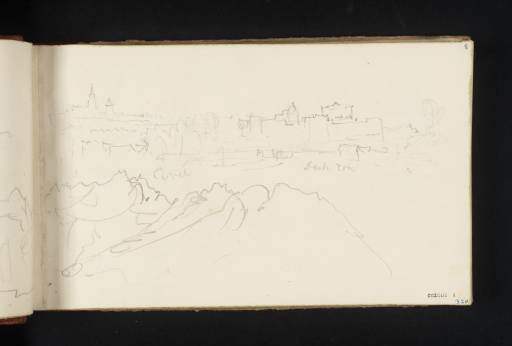 Joseph Mallord William Turner, ‘Two Sketches: ?Ham Castle and Town from the South; Massif of Mont Blanc from the Col de Voza’ 1836
