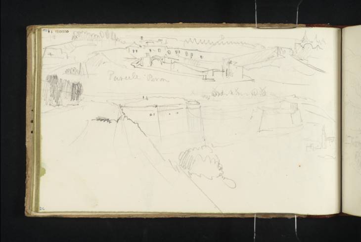 Joseph Mallord William Turner, ‘Two Sketches of Ramparts, ?Peronne; ?Part of Mont Blanc from near Les Houches’ 1836