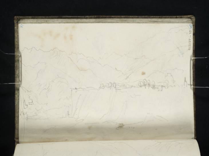 Joseph Mallord William Turner, ‘A Bluff on the Dora Baltea River in the Val d'Aosta, Looking towards Aymavilles and the Château d'Argent from near Sarre’ 1836