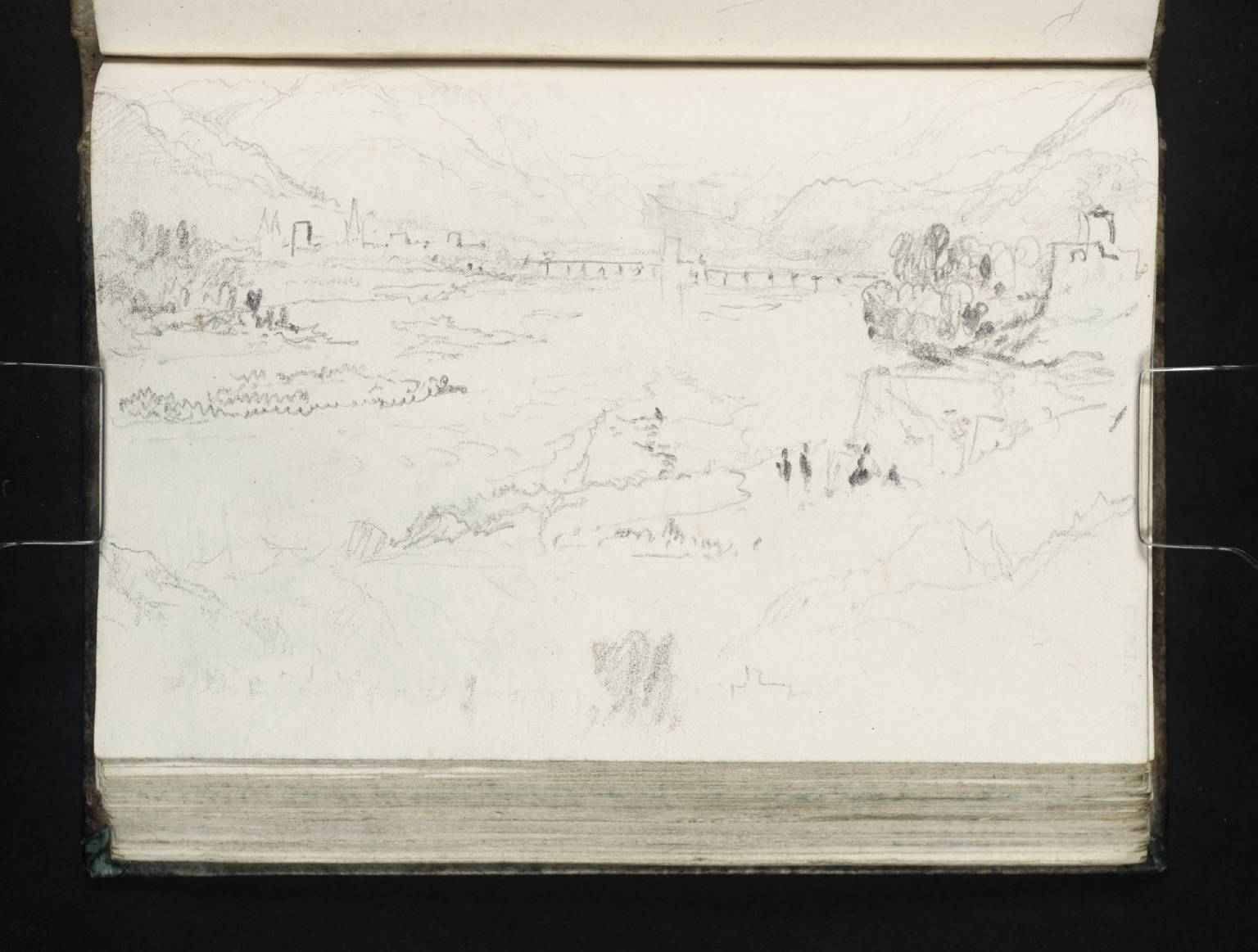 Two Sketches of Aosta and the Ponte Suza from Upstream