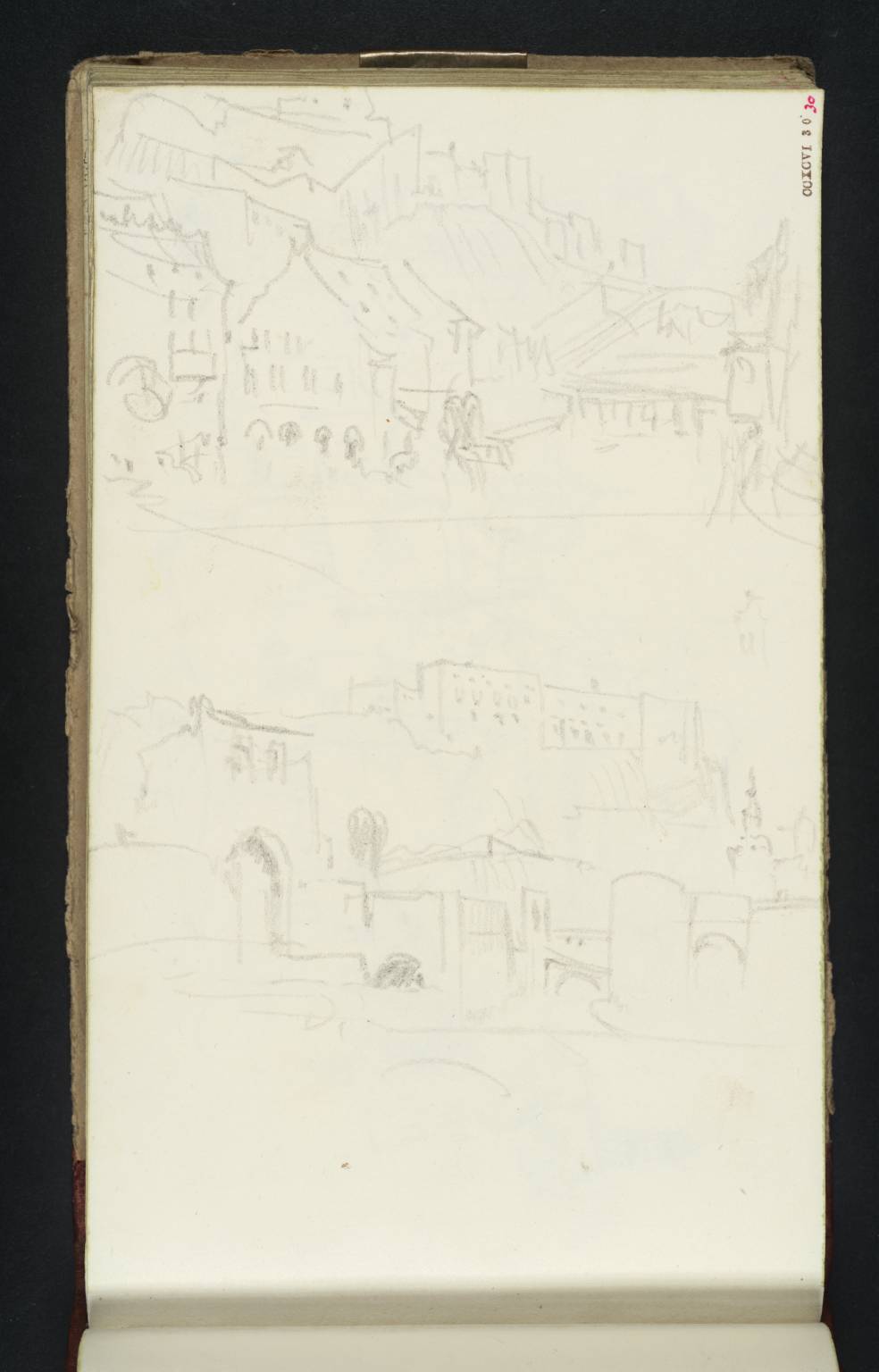 (1) Namur: View up the Sambre with Old Mill on the Left; (2) Huy: The Citadel from the South East with the Citadel