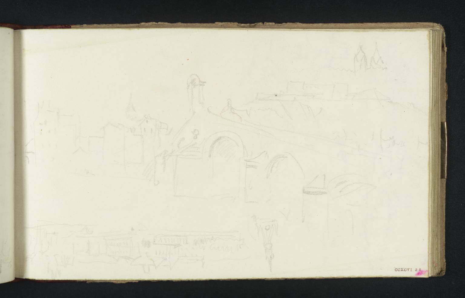 (1) Liège: The Pont des Arches, Looking Downstream from the Quai des Pêcheurs to the Citadel and Church of St Barthélémy; (2) Liège: Buildings along the Meuse, Including a Detail of the Spire of St Paul’s Cathedral