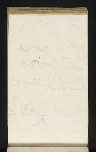 Joseph Mallord William Turner, ‘Hammerstein; Buildings on the River Front at Andernach; Andernach from the Rhine; View down the Rhine from Rhens towards Schloss Stolzenfels and the Martinsburg at Oberlahnstein; The Marxburg from the Rhine, Looking Upstream’ 1833