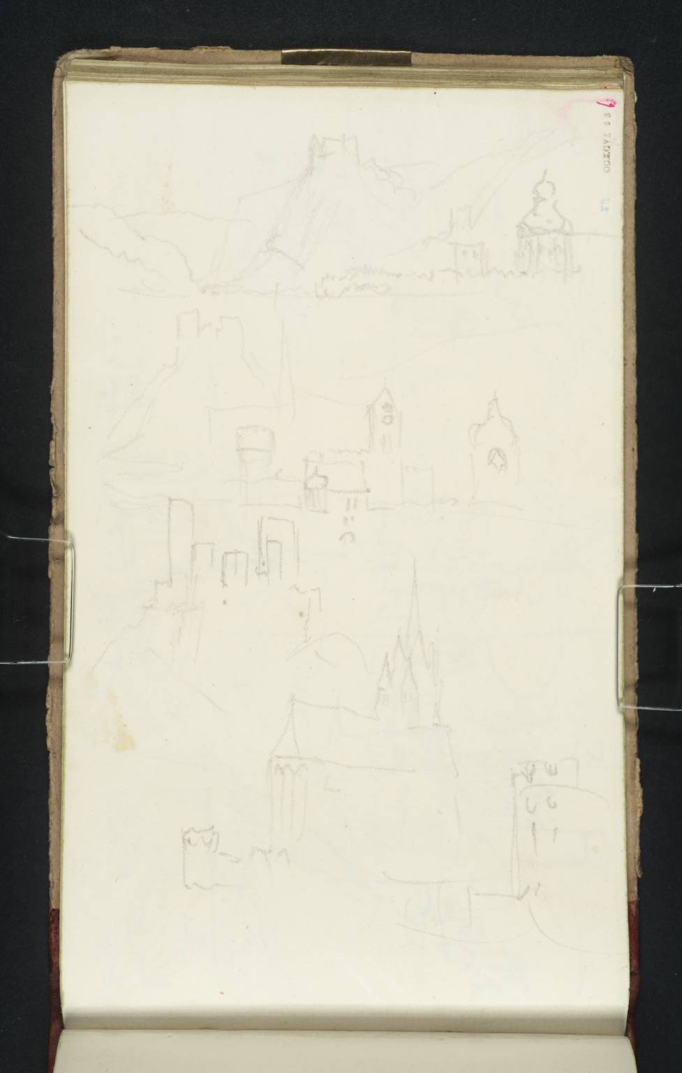 Sketches of Oberwesel, Showing the Schönburg, Wernerkapelle, Liebfrauenkirche and Zehnerthurm, Looking Upstream
